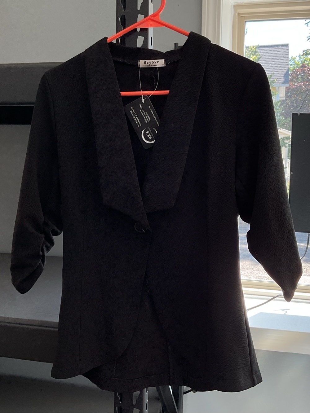 Beyove Black Women's Textured Open-Front Blazer